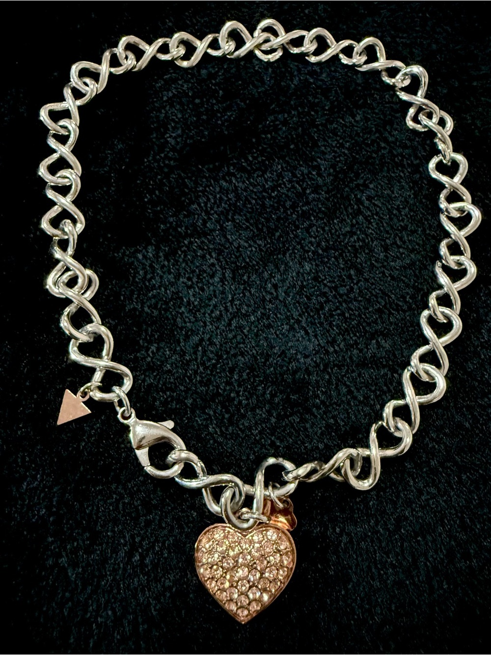 GUESS Silver and Rose Gold Heart Charm Necklace